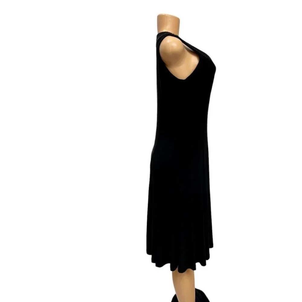 Lauren Ralph Lauren Black Beaded V Neck Pleated A Line Sleeveless Lined Dress 8 - Picture 5 of 14
